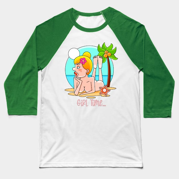 Girl Time on The Beach Baseball T-Shirt by Peter the T-Shirt Dude